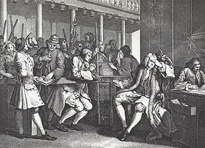 The Industrious 'Prentice Alderman of London, the Idle one brought before him and Impeach'd by his Accomplice William Hogarth